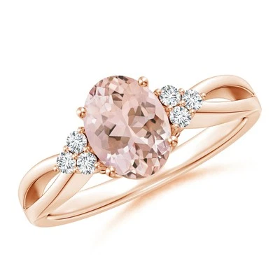 Anillo de caña dividida de morganita ANGARA 1,18 quilates con diamantes en or... - Imagen 1 de 4