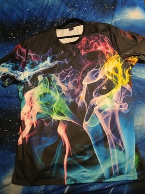 Stretch Shirt Graphic Multi Color Smoke Design Unique And Hard To Find. Fits Sma