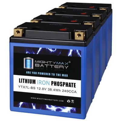 Mighty Max YTX7L-BS Lithium Battery Replaces Vertex VP7-3 YTX7L-BS - 4 Pack