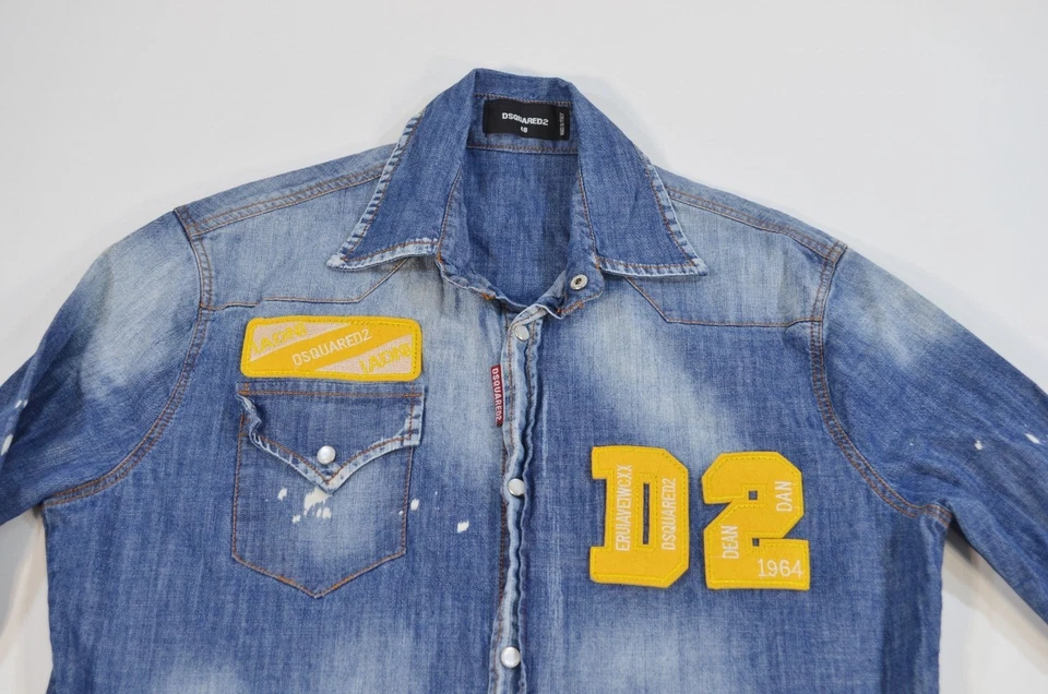 DSquared Denim Paint Splatter Long Sleeve 48 Made in Italy Faded Shirt - Image 3 of 4