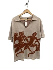 Carne Bollente Polo Shirt M Linen BEG Total Pattern CL2312003 Used Good Condtion