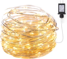 Fairy Lights Plug In, 33Ft 100 Leds Waterproof Silver Wire Firefly Lights, Adapt