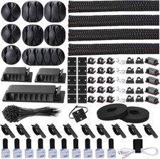 192pcs Cable Management Kit Wire Organizer Sleeves Clips Straps Ties Black Clear