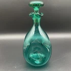 Vintage MCM Blenko Glass 49 Pinched Decanter In Turquoise Aqua Sea Green 11”
