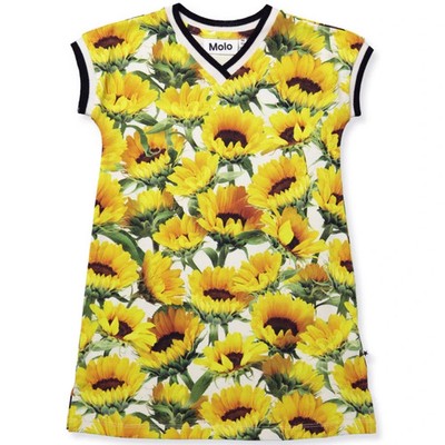 GIRL'S MOLO CALIFORNIA T SHIRT DRESS YELLOW SUNFLOWER SHORT SLEEVE V NECK 11-12