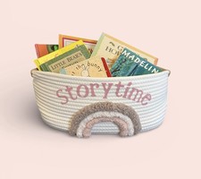 Storytime Boho Rainbow Girls Book Basket Baby Newborn Shower Gift Pink Ivory