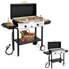 Propane Gas Grill 2 Burner Flat Top Griddle Outdoor Cooking BBQ Garden Barbecue