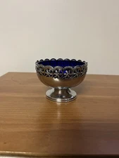 Silver-plated bowl with cobalt blue glass insert by Celtic Quality