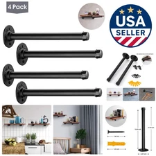 Rustic 4-Pack Black Iron Pipe Shelves - Vintage 13.7 Inch Wall-Mounted Storage