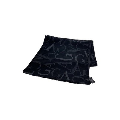GIORGIO ARMANI wool scarf, black, all-over pattern, men's.