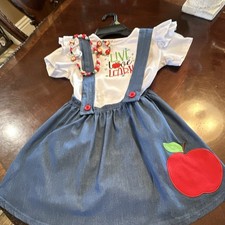 Girls Size 7 2pc Denim Pinafore Dress & Embro...