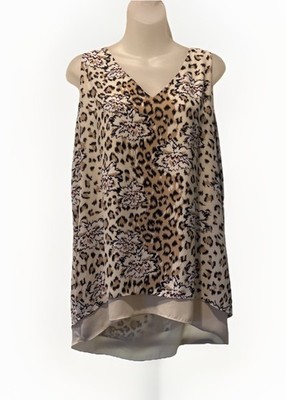 NEW Philosophy Leopard Rose Sleeveless Hi/Low 2-Ply Lined Tunic Blouse Sz. L NWT