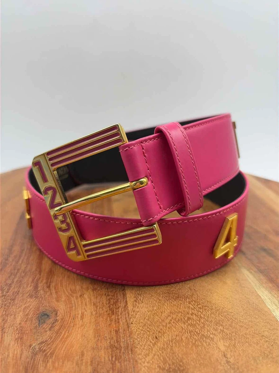 VTG Escada Belt Pink Leather Double Gold Tone Buckle Snakeskin Inlay 1980\'s Vintage escada buckle leather - Gem main image 2