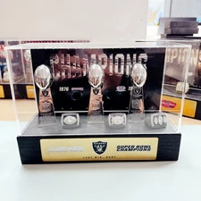Las Vegas Raiders Super Bowl Championship 3 Trophy & 3 Rings With Display Case