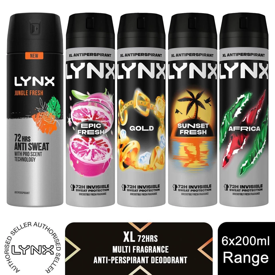 Lynx XL Anti-Perspirant 72-Hour Sweat Protection Deodorant 200ml, 6 Pack