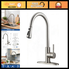 Modern Kitchen Faucet with Pull Down Sprayer, High-Arc Single Handle Brushed Nic