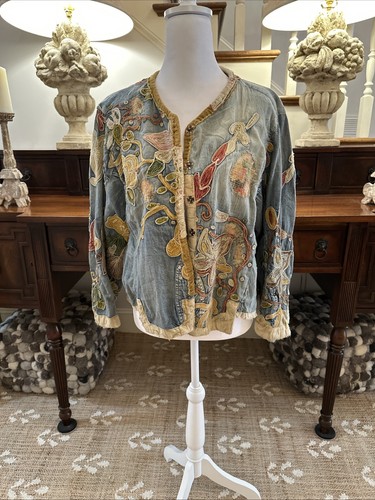 Magnolia Pearl Denim All Over Embroidered Sirsi Jacket 643 Washed Indigo OS NWT