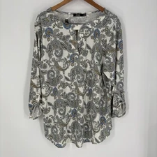 Cure Womens Paisley Print Tunic Top Size 2XL Ivory Cut Out Stretch Comfort