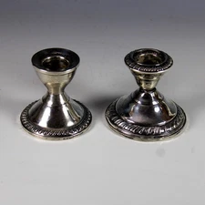 Sterling Silver Candle Stick Holder Pair Weighted