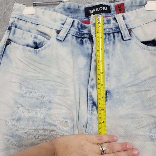 Makobi Biker Jeans Herren 32x32 Hellblau Acid Wash Distressed Denim Ripped Y2K - Bild 5 von 24