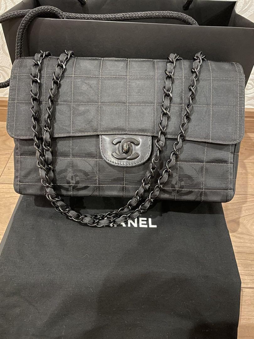 Chanel New Travel Line Nylon Chain Shoulder Bag Black Used 25x15.5cm