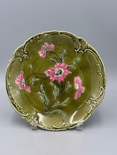 Antique Imperial Bonn Germany Majolica Plate, Olive Green Rococo Rim 9.5''