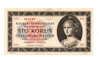 100 KORUN EXTRA FINE BANKNOTE FROM CZECHOSLOVAKIA 1945 PICK 67