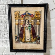 Antique French Chromolithograph Virgin Mary & Christ Child Paris 1800s Religious