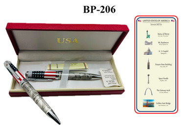 USA Landmarks, Semiquincentennial Commemorative Pen, American Flag Design