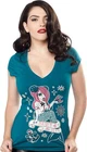 130491 Teal Blue Maiden of the Sea V-Neck Sourpuss Shirt Top Mermaid Small S