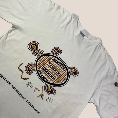 Vintage T-Shirt Australian Aborigines Sprache Grafik Einzelnaht Größe 12 Vintage