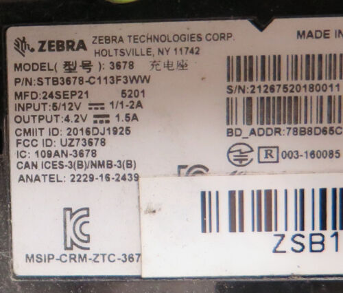 Escáner de código de barras Zebra Motorola STB3678-C113F3WW base para Li3678 DS3678 B113 - Imagen 3 de 7
