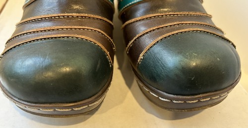 L’ Artiste Spring Step Mule Reggae Slide Clog Leather Brown Teal Women Sz37 VGUC - Picture 5 of 11