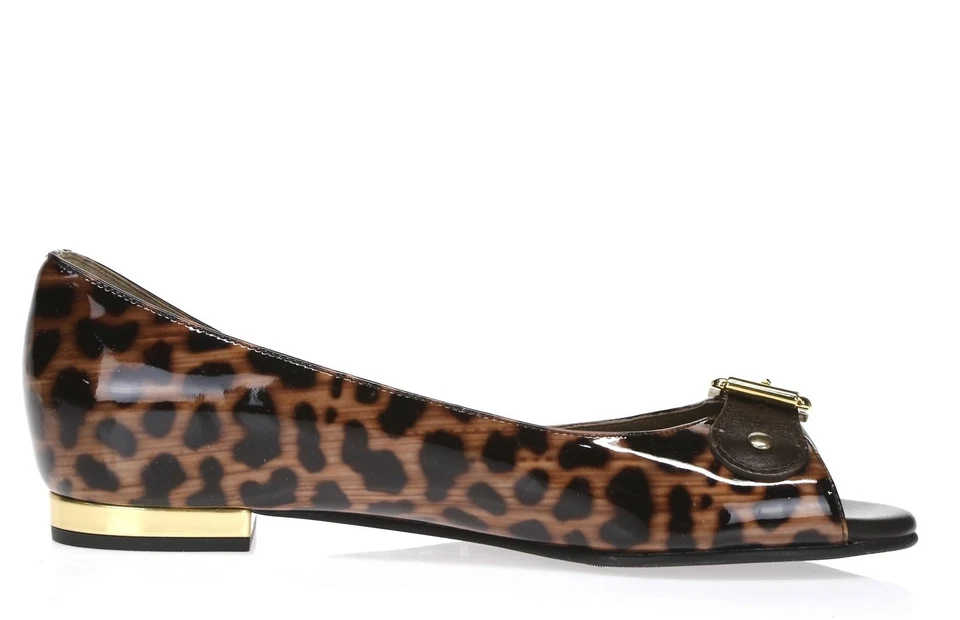 Anyi Lu Women Leopard Print Patent Leather Open Toe Slip On Ballet Flats Size 36 - Image 4 of 4