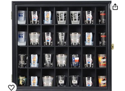 Shot Glass Display Case Wooden Cabinet Rack Holder Wall Mounted Black 