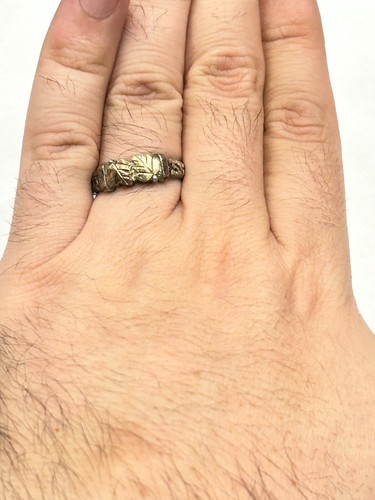 Sterling Silver 12K Black Hills Gold Style Leaf Engraved Band Ring Size 9 - Picture 7 of 7