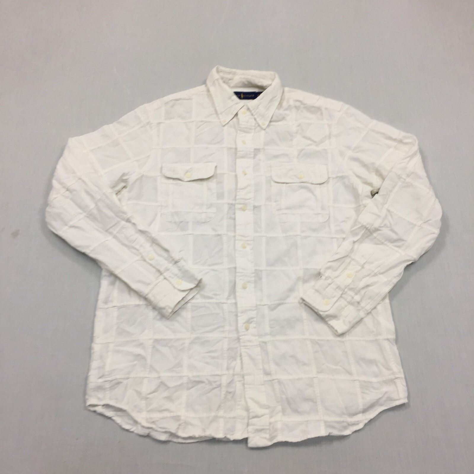 Ralph Lauren Silk Mix Shirt Mens Medium Button Up Long Sleeve White (M)