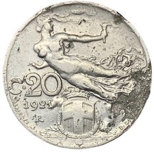 20 CENTESIMI 1921 - LIBERTÀ LIBRATA - ITALIA - VITTORIO EMANUELE III - MB -