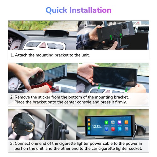 10" Portable Multimedia Car Stereo Wireless Apple CarPlay Android Auto Bluetooth - Picture 16 of 18