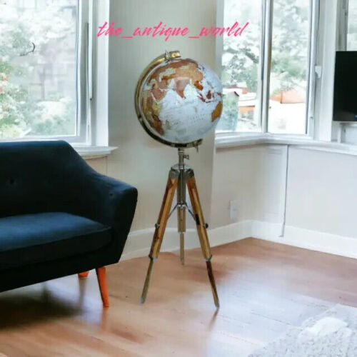 18" Big world Globe Modern Map Atlas With Wooden Tripod Stand Globe Floor Decor - Picture 1 of 4
