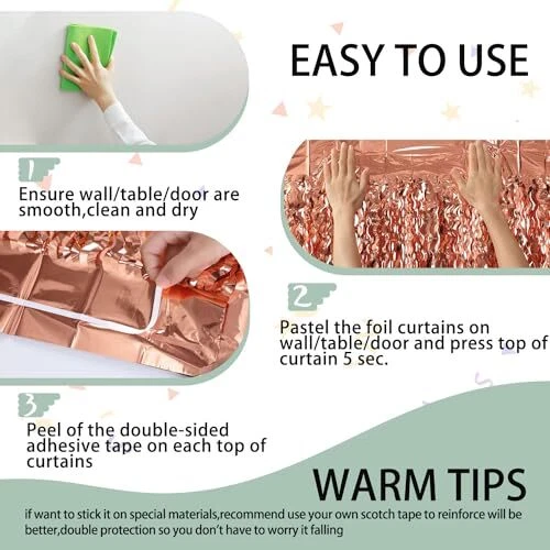 Cortina ondulada con flecos de oro rosa - 3,3 pies x 6,6 pies, paquete de 3 | oro claro rosa Foto 4 de 4