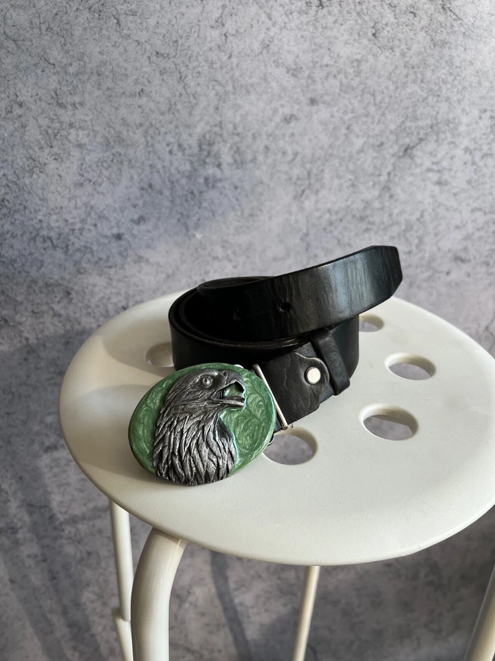 Cinturón de cuero real vintage Siskiyou 1987 hebilla de águila hecho en EE. UU. raro para hombre talla 38 Foto 2 de 4