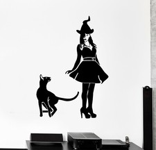 Wall Decal Witch Cat Pet Animal Halloween Witchcraft Vinyl Sticker ed1496 