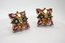 14K Solid Gold Diamond Multi Color Stones Stud Earrings  Sale SAVE 500.  #R1350
