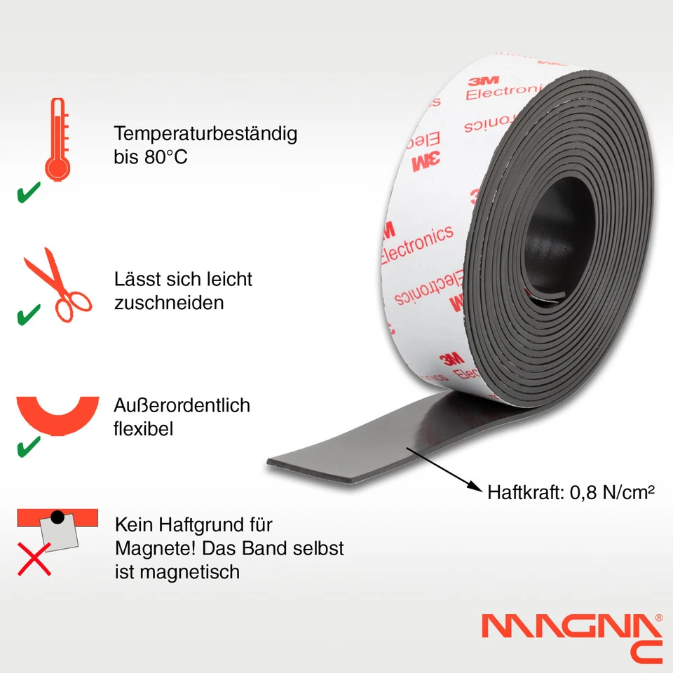 Magna-C® Magnetband 3m selbstklebend Rolle Magnetstreifen zuschneidbar haftstark - Bild 2 von 4