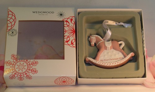 New Wedgwood Pink Jaspeware Baby 1ST First Christmas Rocking Horse Ornament 2016 - Picture 2 of 6