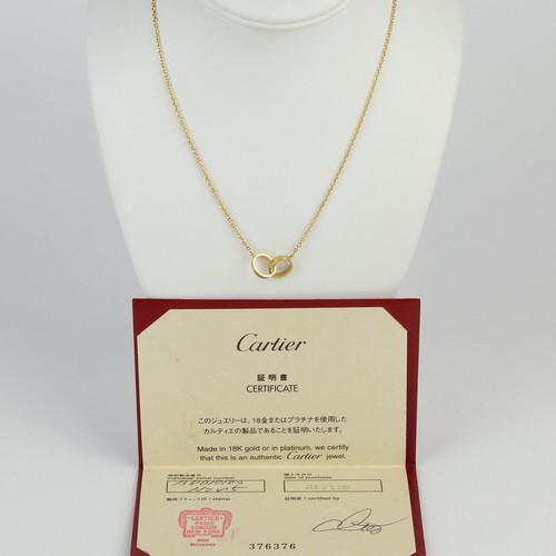Authentic CARTIER Love 18k Yellow Gold Interlocking Rings/Bands Necklace 17"