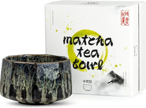 Traditional Japanese Matcha Tea Cup Bowl + Gift Box | Multicolor Black Ceramic C - Picture 3 of 11