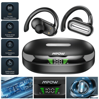 Mpow Bluetooth 5.4 Headset Earphones Earbuds Stereo Headphone Ear Hook Mic Sport