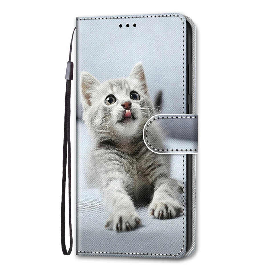 For Various Phone Case Cover Back Magnetic Flip Wallet Card Bag Stand Cute Cat - Image 2 of 4